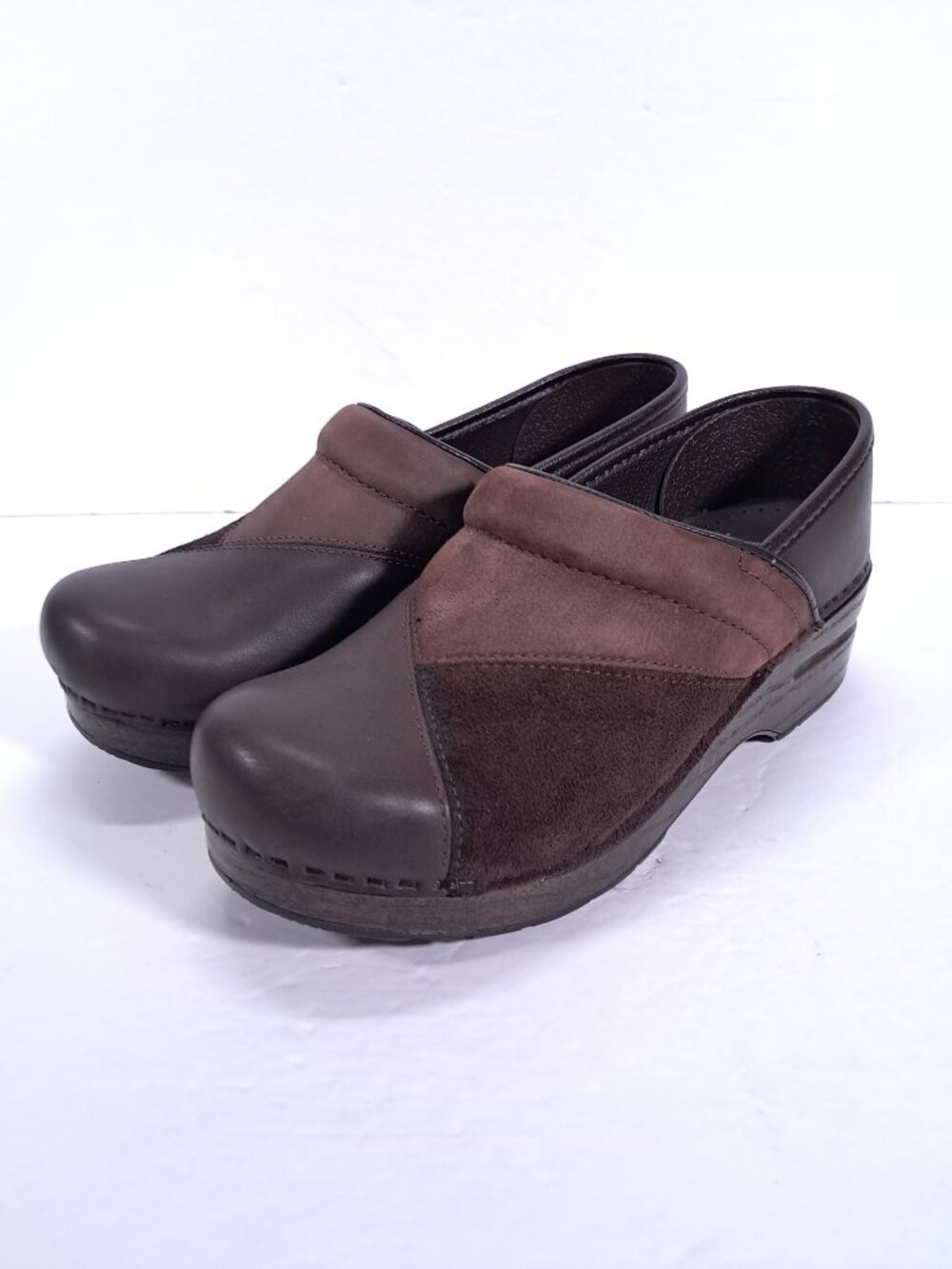 Dansko Patchwork Clogs Women EU 37 Color Block Brown Suede Leather Professional
